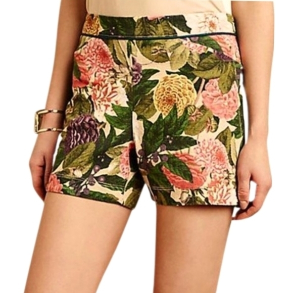 Elevenses Anthropologie Women's Rananculus Bloom Floral Print Cotton Shorts - Picture 1 of 14